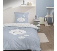 Parure de lit enfant 100% coton - MATT & ROSE - CUMULUS - Bleu clair - 140x200+63x63cm
