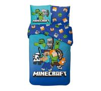 Parure de Lit Enfant 100% Coton Minecraft Block, Lit 1 place, Housse de Couette 140x200 cm Taie d'oreiller 65x65 cm