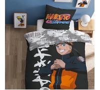 Parure de lit enfant 100% Coton - NARUTO UZUMAKI - Gris foncé - 140x200+63x63cm