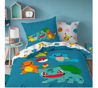 Parure de lit enfant 100% Coton - POKÉMON POWER - Bleu - 140x200+63x63cm