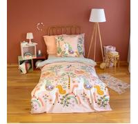 Parure de lit enfant 140x200 cm coton LA DAME A LICORNE rose 2 pièces