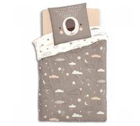 Atmosphera - Parure de lit enfant Ours - 100% coton 140x200 cm - Housse et taie - Taupe & blanc