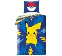 Parure de lit réversible Pokemon Pikachu électrique - Lit Simple 2 pièces Housse de Couette 140 x 200 cm et taie d'oreiller 70 x 90 cm - 100% Coton Ökö-Tex Standard 100