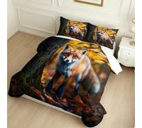 Parure de Lit Enfant 4 Saisons Renard d'automne 140 x 200 cm Brun Couette et Housse de Couette Hiver Été Lavable pour Lit 2 Personnes