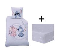 Parure de lit enfant avec drap housse 100% Coton - DISNEY STITCH HAPPY - Violet - 140x200+63x63cm + 90x190cm
