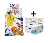Pokémon Ziggy Ensemble Parure de Lit et Drap Housse Enfant | 100% Coton | Oeko-TEX | Housse de Couette 140x200cm + 1 Taie d'oreiller 63x63cm + 1 Drap Housse 90x190cm | Imprimé Garçon (Blanc)