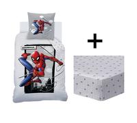 Parure de lit enfant avec drap housse 100% Coton - SPIDERMAN HERO - Blanc - 140x200+63x63cm + 90x190cm