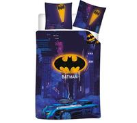 Parure de Lit Enfant - BATMAN - Modèle Batmobile - Housse de Couette 140x200 cm - Taie 65x65 cm - Réversible