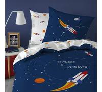 Parure De Lit Enfant Explore Space X Cm % Coton Oeko-Tex Housse De Couette Personne X Cm Taie D'oreiller X Cm Imprim¿¿S R¿¿Versibles Bleu