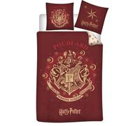 Housse de Couette Harry Potter Poudlard Réversible - Parure de Lit 100% Coton 140x200 cm + Taie d'oreiller 65x65 cm - Certifiée Oeko-Tex Standard 100 - Fermeture à Boutons - Rouge Bordeaux