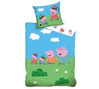 Parure de lit Enfant Peppa Pig | Housse de Couette 140x200 cm + taie d’Oreiller 50x70 cm, 100% Coton | Ensemble de literie Doux et Respirant pour Enfants | Parure de lit Simple colorée Peppa Pig
