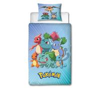 Pokémon Parure de lit réversible Pikachu et Starter Microfibre Bleu 140 x 200 cm + taie 63 x 63 cm