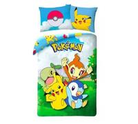Parure de Lit enfant- Pokémon - Réversible - 100% Coton - Housse de Couette 140x200 cm - Taie 70x90 cm