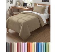 Parure de lit extra-douce 1 place / 1 place XL 173 x 229 cm avec 1 taie d'oreiller - Luxueuse et sans décoloration, fermeture éclair et liens - Beige