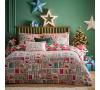 Parure de lit Furn Dear Santa - Parure de lit réversible géométrique de Noël avec Motif de tampons (Multicolore - Simple)