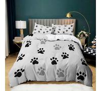 Parure de Lit Gris 90x190 cm Housse de Couette 1 Personnes Patte Chien Animal pour Adultes Garçons et Filles, Ensemble de Literie en Microfibre Douce avec 2 Taies d'oreiller 65x65 cm