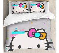 Parure De Lit Hello Cat Kitty 3 Pieces - 1 Housse De Couette Et 2 Taies D'oreiller