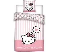 Housse de Couette Hello Kitty Réversible 135x200 cm + Taie d'oreiller 80x80 cm | 100% Coton Premium | Certifiée Oeko-TEX Standard 100 | Parure de Lit Enfant Rose à Boutons - Design Officiel