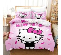 Parure De Lit Hello Kitty 3 Pieces Avec Housse De Couette Et Taie D'oreiller Pour Lit Double