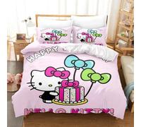 Parure De Lit Hello Kitty 3 Pieces Avec Housse De Couette Et Taie D'oreiller Pour Lit Double