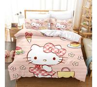 Parure De Lit Hello Kitty 3 Pieces Avec Housse De Couette Et Taie D'oreiller Pour Lit Double