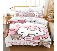 Parure De Lit Hello Kitty 3 Pieces Avec Housse De Couette Et Taie D'oreiller Pour Lit Double