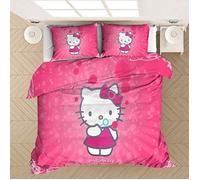 Parure de lit Hello Kitty - Doux et respirant - 100 % microfibre - 1 housse de couette et 2 taies d'oreiller 200x200cm,[Z356]