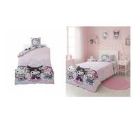 Aymax Parure de Lit Hello Kitty and Friends, 1 Personne, Housse de Couette Kuromi Réversible 140x200 cm + Taie d'oreiller 65x65 cm, Rose, Polycoton