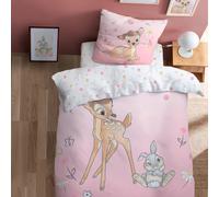 Parure De Lit Imprimée 100% Coton, Disney Home Bambi Flowers Rose 140X200 63X63