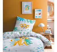 Parure De Lit Imprimée 100% Coton, Disney Home Le Roi Lion Simba Blanc, Jaune 140X200 63X63