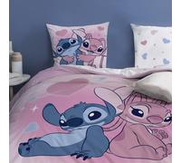 Parure De Lit Imprimée 100% Coton, Disney Home Stitch Bisous Rose 140X200 63X63