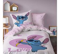 Parure De Lit Imprimée 100% Coton, Disney Home Stitch Cupidon Rose 140X200 63X63