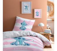 Parure De Lit Imprimée 100% Coton, Disney Home Stitch Stripe Blanc, Rose 140X200 63X63