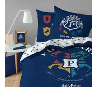 Parure De Lit Imprimée 100% Coton, Harry Potter Blason Bleu Marine 140X200 63X63
