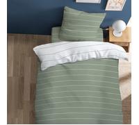 Parure de lit imprimée 100% coton - MATT & ROSE - LICHEN STRIPES - Rayures Vert - 140x200 + 1 taie 65x65cm