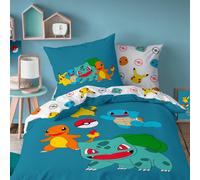 Parure de lit enfant 100% Coton - POKÉMON POWER - Bleu - 140x200+63x63cm