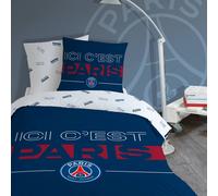 Parure De Lit Imprimée 100% Coton, Psg Devise Bleu 220X240 63X63