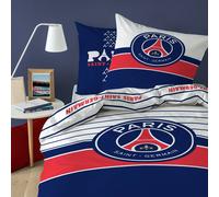 PSG LOGO Parure de Lit 1 ou 2 Personnes Imprimée Réversible | 100% Coton | OEKO-TEX | Housse de Couette 220x240 cm + 2 Taies d'Oreiller 63x63 cm | Bleu
