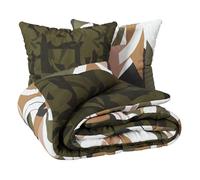 Atmosphera - Parure de lit imprimée Arik 3 pièces Coton 260x240 cm Vert kaki