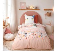 Parure de lit imprimée - COTE DECO - Licorne cœur rose - 140x200 cm - Housse + Taie - Microfibre