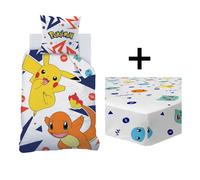 Pokémon Ziggy Ensemble Parure de Lit et Drap Housse Enfant | 100% Coton | Oeko-TEX | Housse de Couette 140x200cm + 1 Taie d'oreiller 63x63cm + 1 Drap Housse 90x190cm | Imprimé Garçon (Blanc)