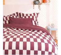 Parure de lit imprimée en percale de coton bio, taies carrées, LE DAMIER - A demain - 260 x 240 cm - Violet