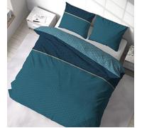 Parure de lit - JADE - Pur coton - Bleu - Graphique - 240x220 cm