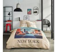 Parure de lit - JAVA - 2 personnes - 240x220 cm - Coton - Imprimé New York - Beige Beige G