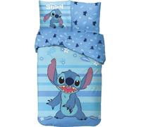 Parure de Lit Lilo and Stitch en Coton - Housse de Couette Réversible 140x200 cm, Taie d'Oreiller 63x63 cm, 100% Coton (Bleu)