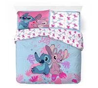 Parure de Lit Lilo et Stitch Disney 100% Coton 240x220 cm - 2 Personnes - Housse de Couette + 2 Taie d'oreiller 63x63 cm - 100% Marchandise Officielle (A)