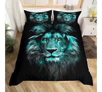 Parure de Lit Lion Bleu 200x200cm Safari 3D Motif Animaux Sauvage Parure Housse de Couette Décoratif Faune Style Décor Parure de Lit Crack Design Brique 3 pièces