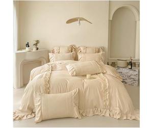 Parure de lit lotus volants romantique - Housse couette 200x230cm, drap housse, 2 taies 48x74cm - Ado fille adult PARURE DE COUETTE