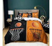 Parure de Lit Match Basket Sportif avec 2 Taies d'oreiller, Housse de Couette en Microfibre Douce Couleur Orange pour Adultes et Enfants 90x190 cm Parure de Lit 1 Personnes Décoration de Chambre
