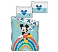 Aymax! Parure de lit Mickey Rainbow - Housse 140x200 cm + Taie 63x63 cm - Microfibre Bleu Rouge Noir
